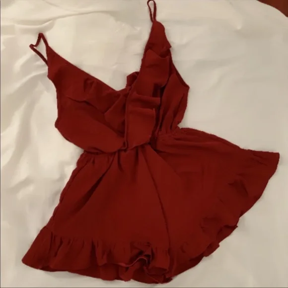 Rust Ruffle Romper by Reverse - Picture 4 of 8